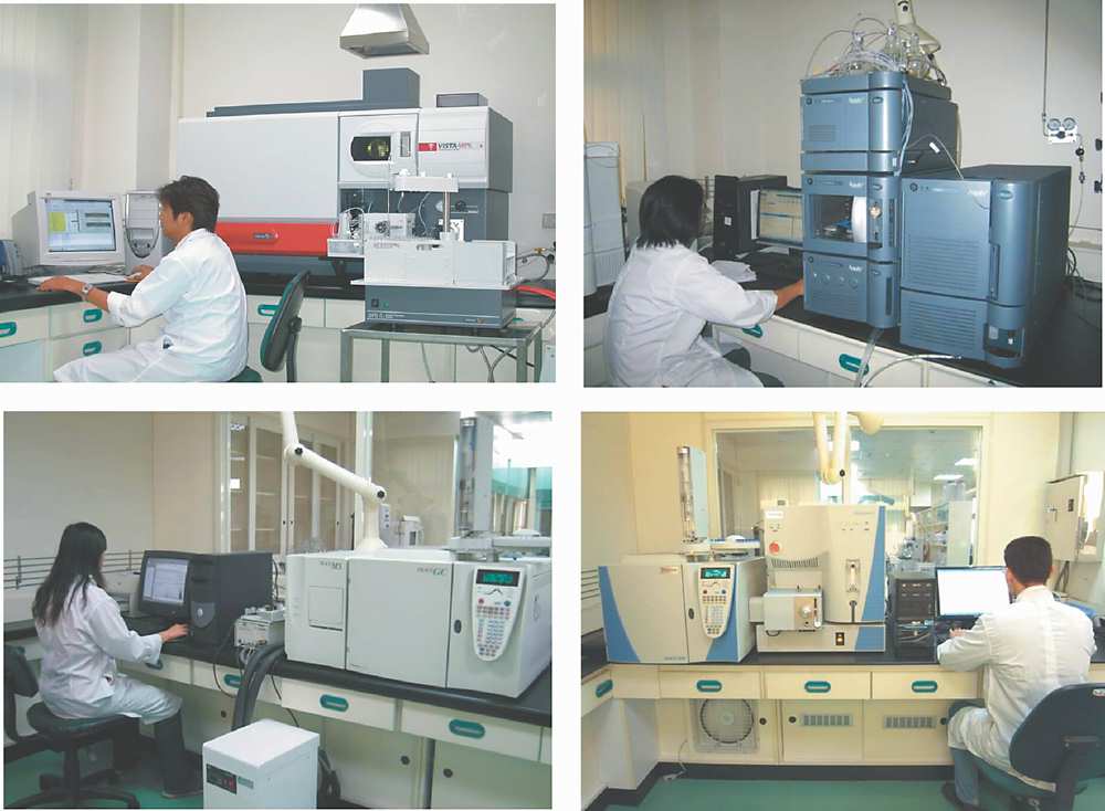 ●莊松榮製藥廠建構國內最完整的品質團隊與尖端檢驗儀器,為TAF認證專業實驗室;ICP-OES重金屬檢驗儀器(左上)、UPLC/MS/MS(右上)、GC/MS農藥殘留檢驗儀器(左下)、GC/MS/MS(右下)。圖/業者提供 image
