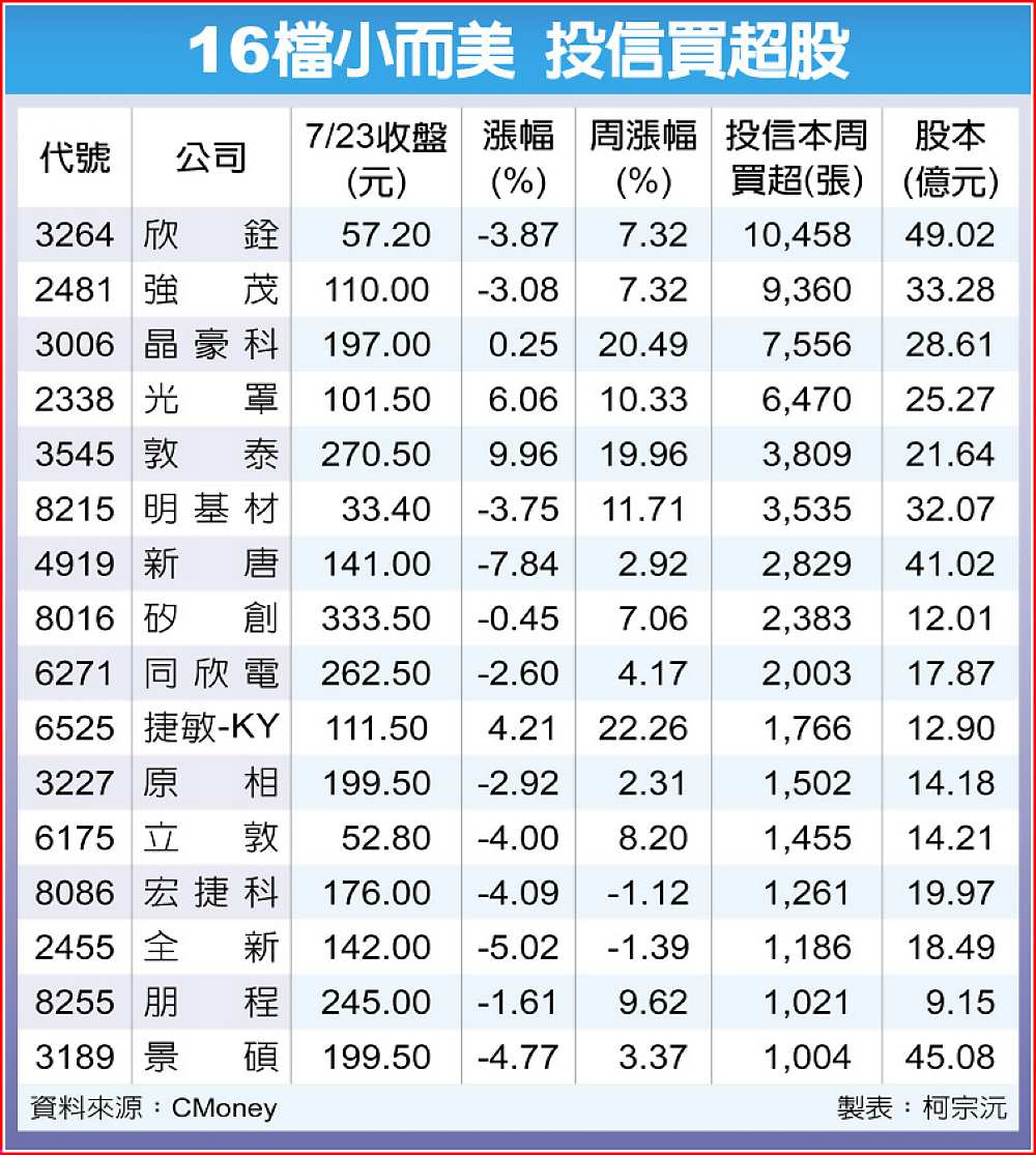 16檔小而美 投信買超股 image