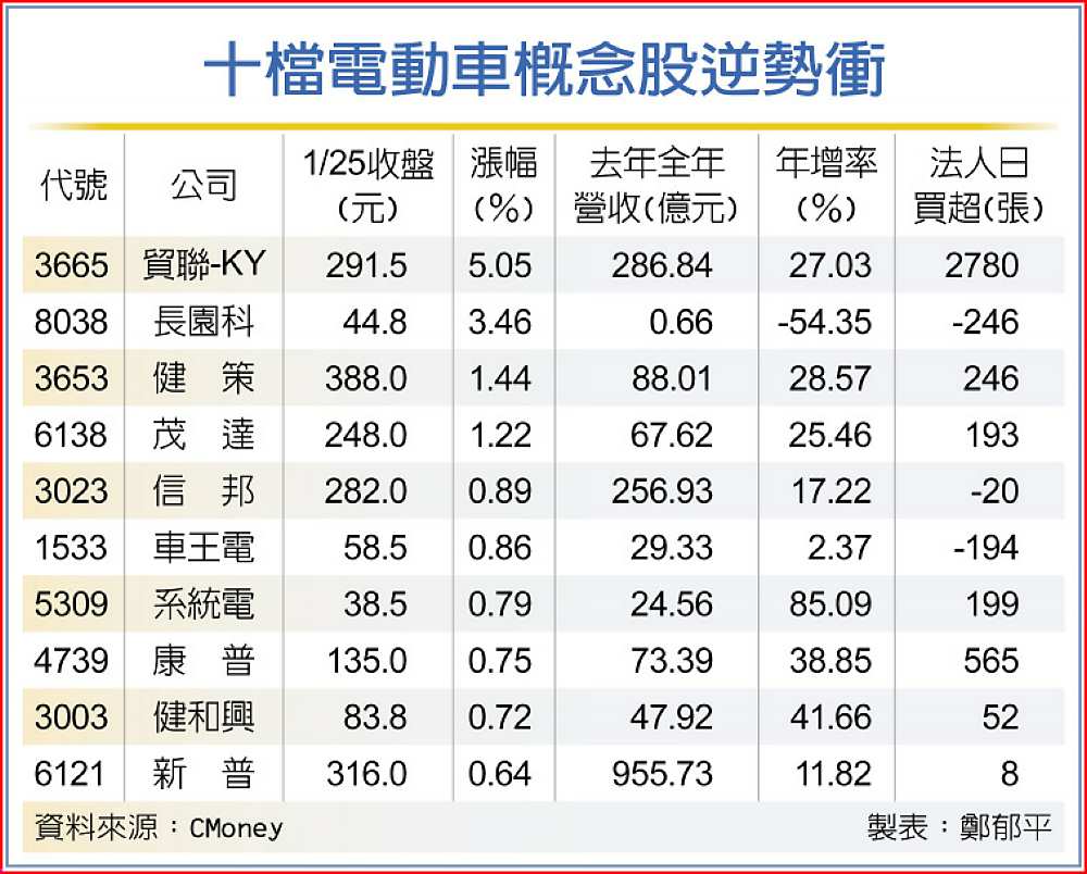 十檔電動車概念股逆勢衝 image